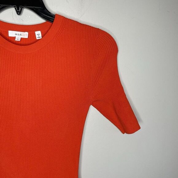 A.L.C. Vance Dress Women Small Orange Stretch Knit Sheath Mini Ruffle Hem - Picture 3 of 13
